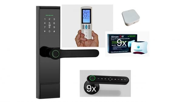 Rooming House Package - 10 x Biometric Locks, 9 x AirConOff Sensors & Remotes + free G2 Gateway and Wall Mounts